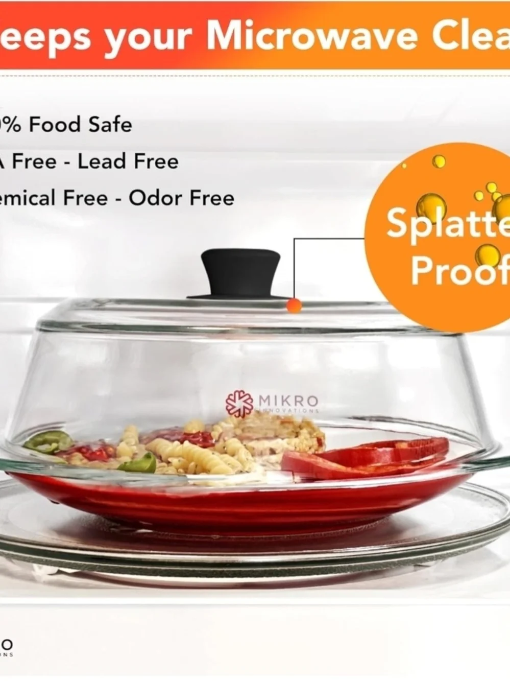 Mikro Innovations Glass Microwave Splatter Cover | 100% BPA Free - 10.5in